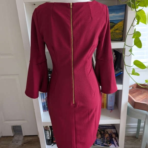 Calvin Klein Bell Sleeve Sheath Dress | Size 4 | Burgundy Red - Picture 10 of 10